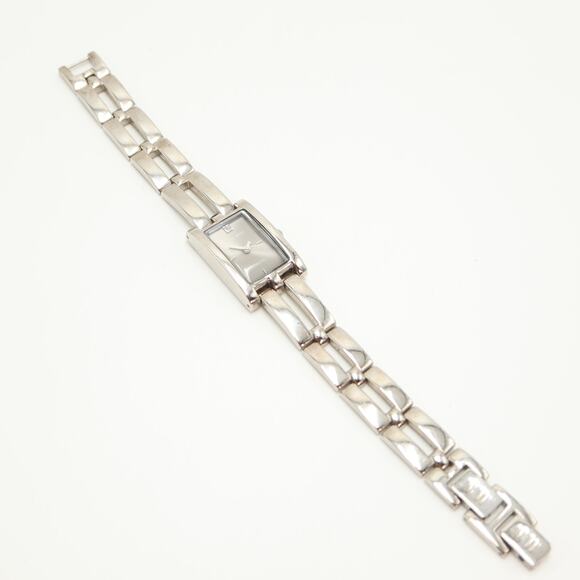 Nine West Diamond Silver Tone Tank Womens 19mm Watch Link Bracelet w New Battery - Picture 11 of 13